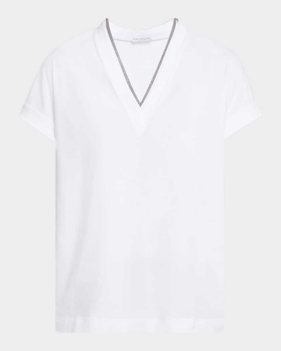 Monili V-Neck Short-Sleeve Cotton Jersey T-Shirt